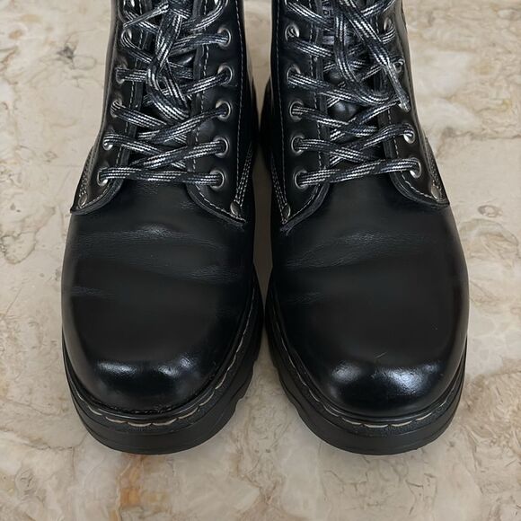 Vintage Roots Tuff Leather Hiking Boots Black Chunky Lug Sole - Picture 13 of 14